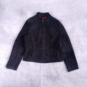 Vintage Bum Equipment Women’s Black Suede Zip-Front Leather Jacket